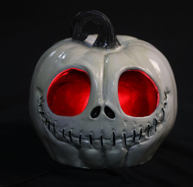 Jack Skellington Pumpkin Lamp. Custom made with RGB leds.