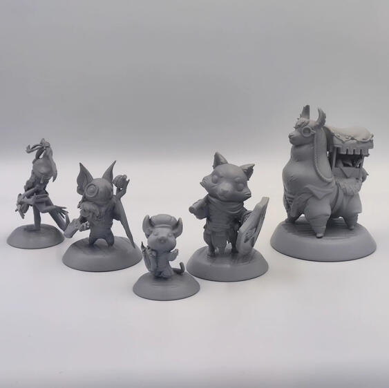 Close-up of a high-resolution grey resin 3D printed miniature with intricate textures and a smooth surface finish, showcasing the precision of MSLA technology for statues.