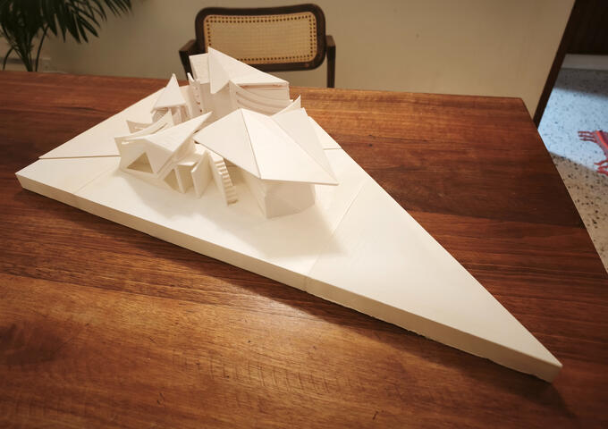 A high-precision 3D printed architectural scale model with intricate structural details and clean finishes—ideal for real estate development pitches, urban planning visualizations, and museum-quality displays.